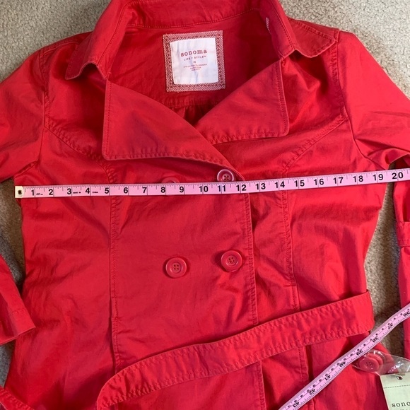 NWT Sonoma Women Belted Double Breasted Red Jacket Size Medium 3/4 Sleeve - Picture 6 of 7